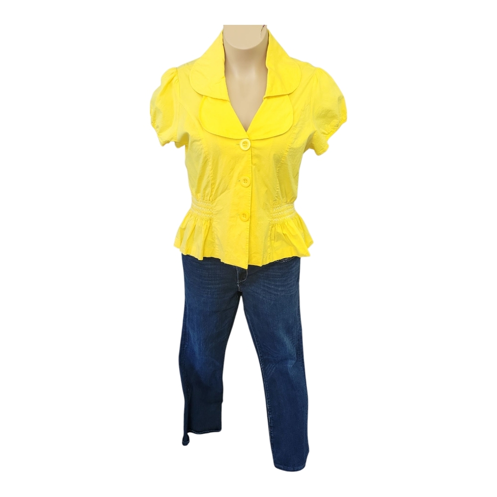 Sunny Yellow Tailored Blazer with Peplum Waist SIZE XL